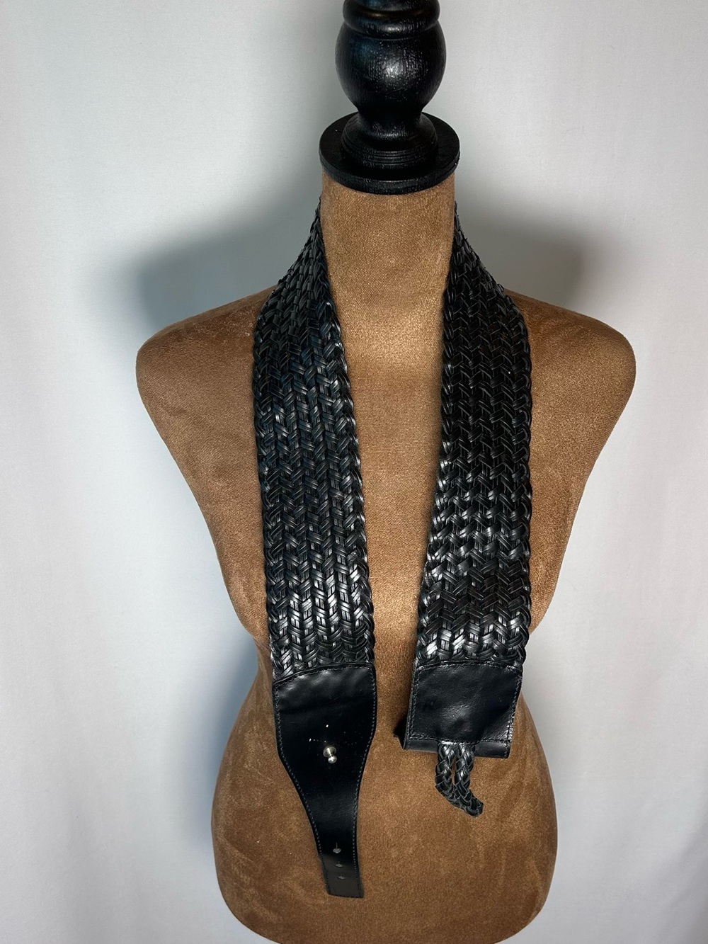 Woven Leather Black size, large braided, leather belt